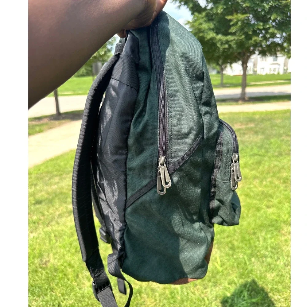 Vintage Nike Suede Leather Bottom Swoosh Green Backpack‎
